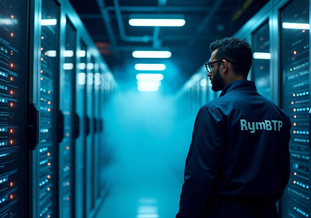 Système d’extinction automatique par gaz inerte dans un data center à Casablanca, contrôlé par un technicien RymBTP